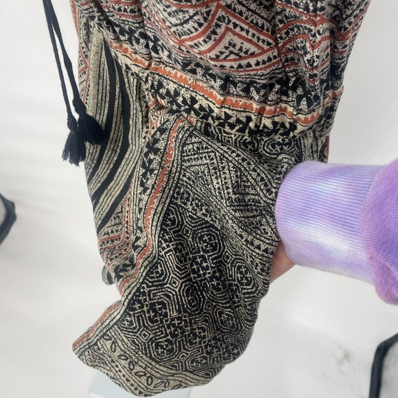 Cleobella Boho Shakira Romper Playsuit Sz Medium Short Sleeve Tassel Black Aztec - Picture 7 of 16